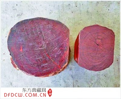 血檀（左）与紫檀（右）材质有相似之处
