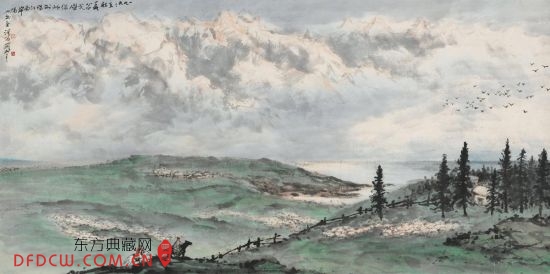 关山月《戈壁绿洲》