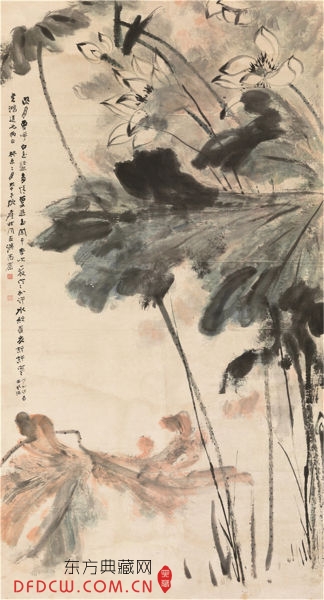 　　张大千(1899-1983) 明月清荷 　　纸本立轴 1943年作