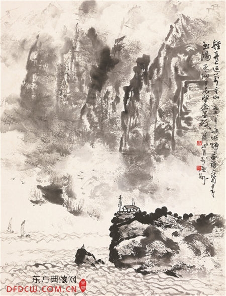 关山月(1912-2000) 轻舟已过万重山 纸本镜心 1978年作